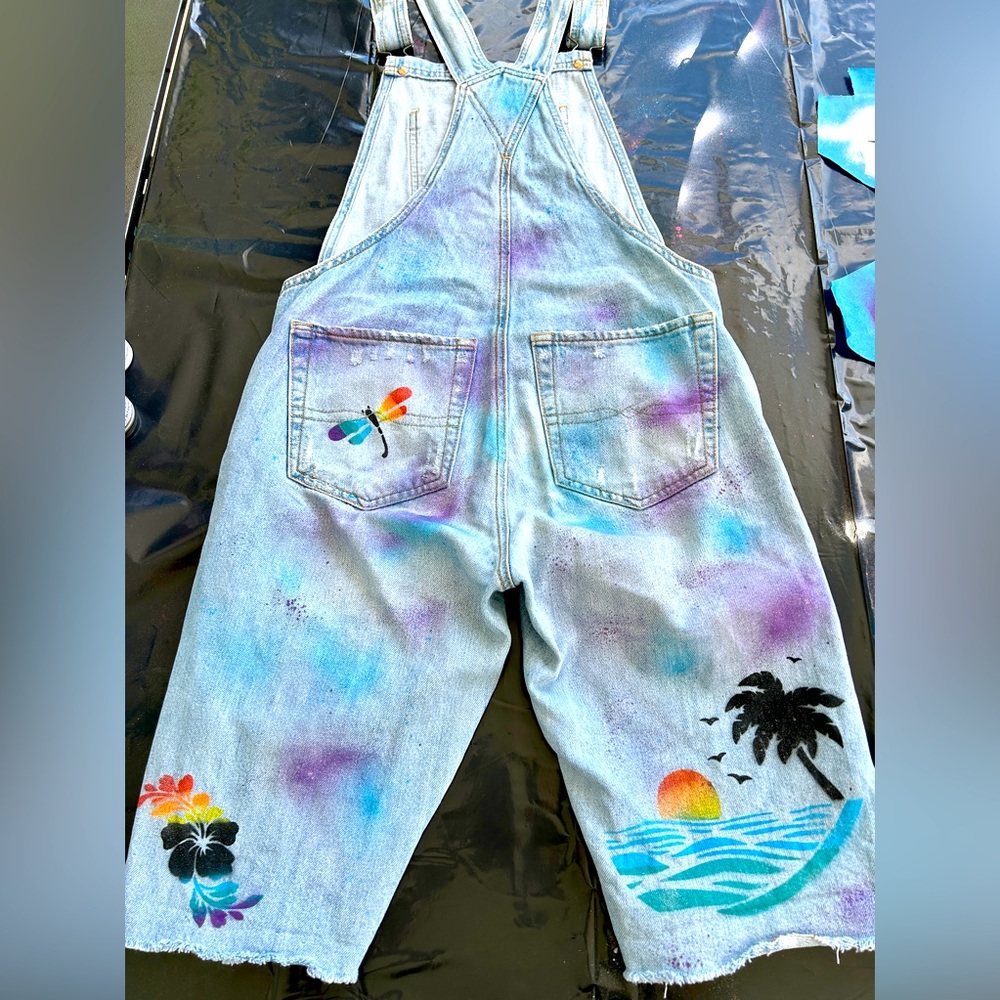 Lucky brand custom hand painted overall cut offs ~ size XS